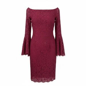 Bardot Burgundy Lace Long Sleeve Dress
